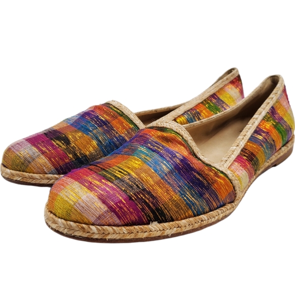 Stuart Weitzman Shoes - EUC Stuart Weitzman Metallic Multicolor Plaid Espadrille Slip On Flat